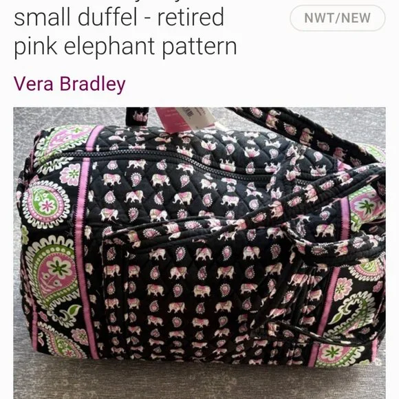 Vera Bradley Stylish Small Duffel bag in the retired "Pink Elephants" pattern. T - Picture 2 of 5